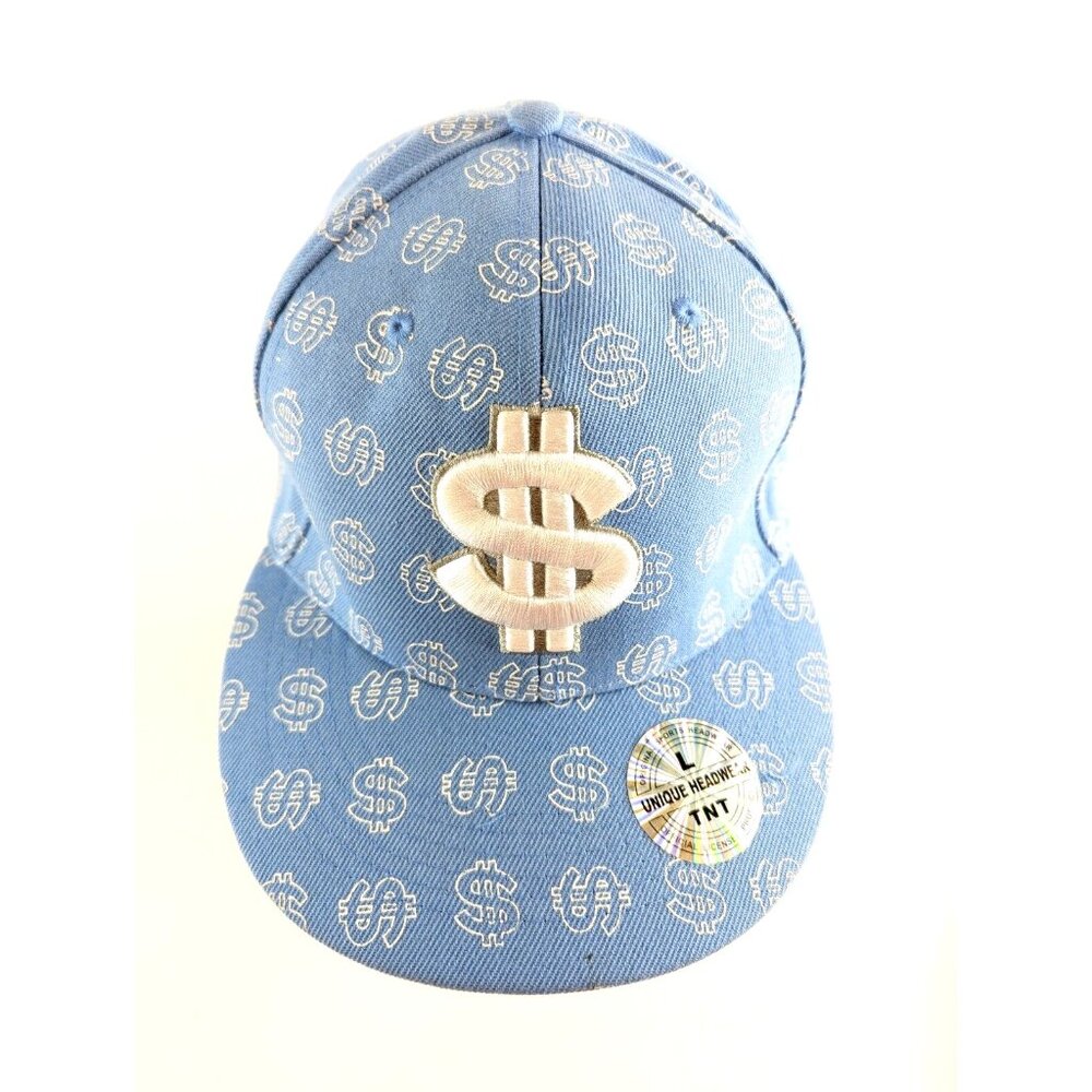 Money Snapback Cap Blue Cash Dollar Sign Design Mens OSFM Cotton Hat NWT